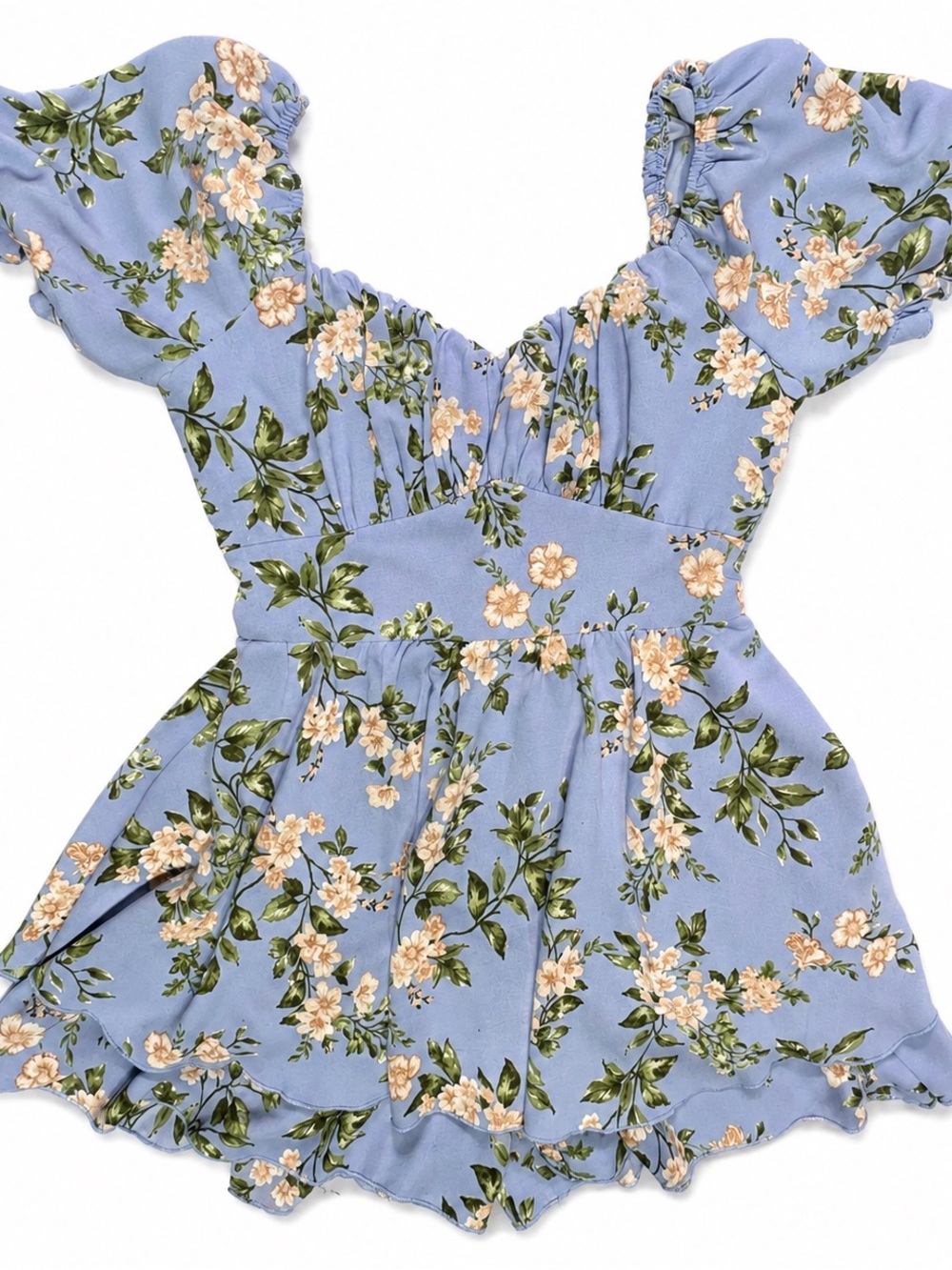 Inspired Hearts floral-print puff-sleeve romper shorts set medium - Picture 2 of 10
